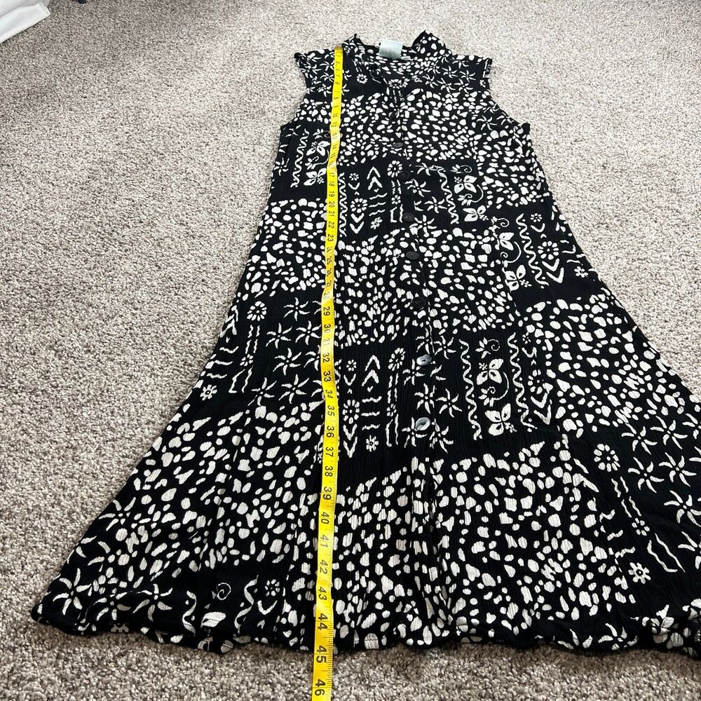 Buster N Bogi Dress 0X Black White Batik Button Front Sleeveless Flowy Floral - Picture 12 of 15